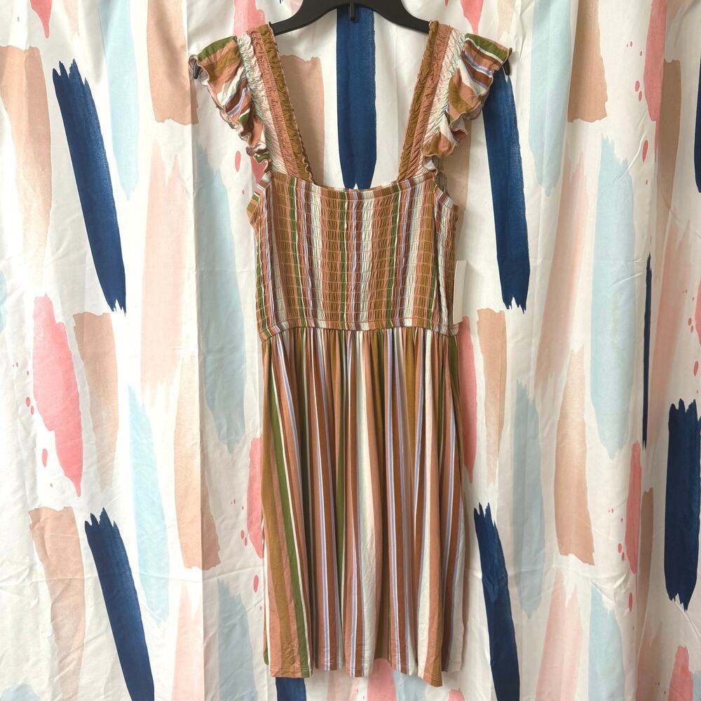 Nordstrom Smocked Modal Blend Multicolored Striped Dress Size Small